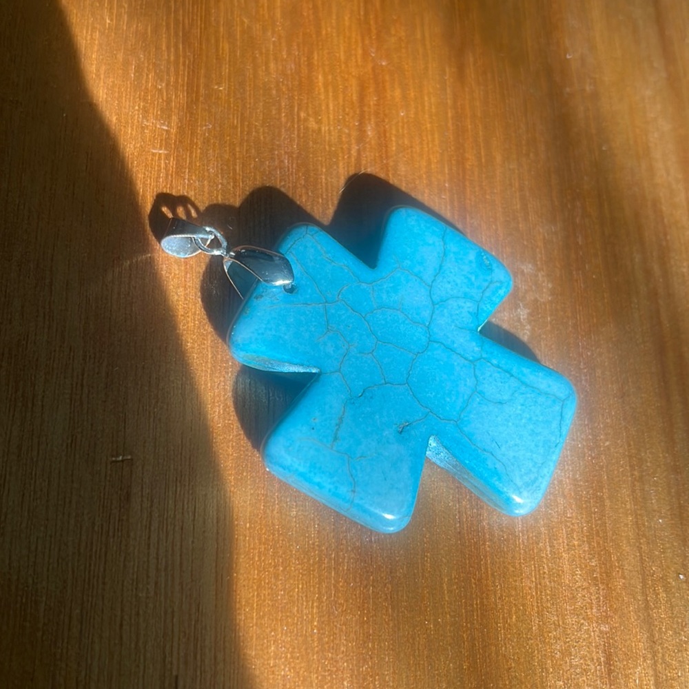 Turquoise Merkaba Stone genuine stone pendant with silver clasp 2”x2”